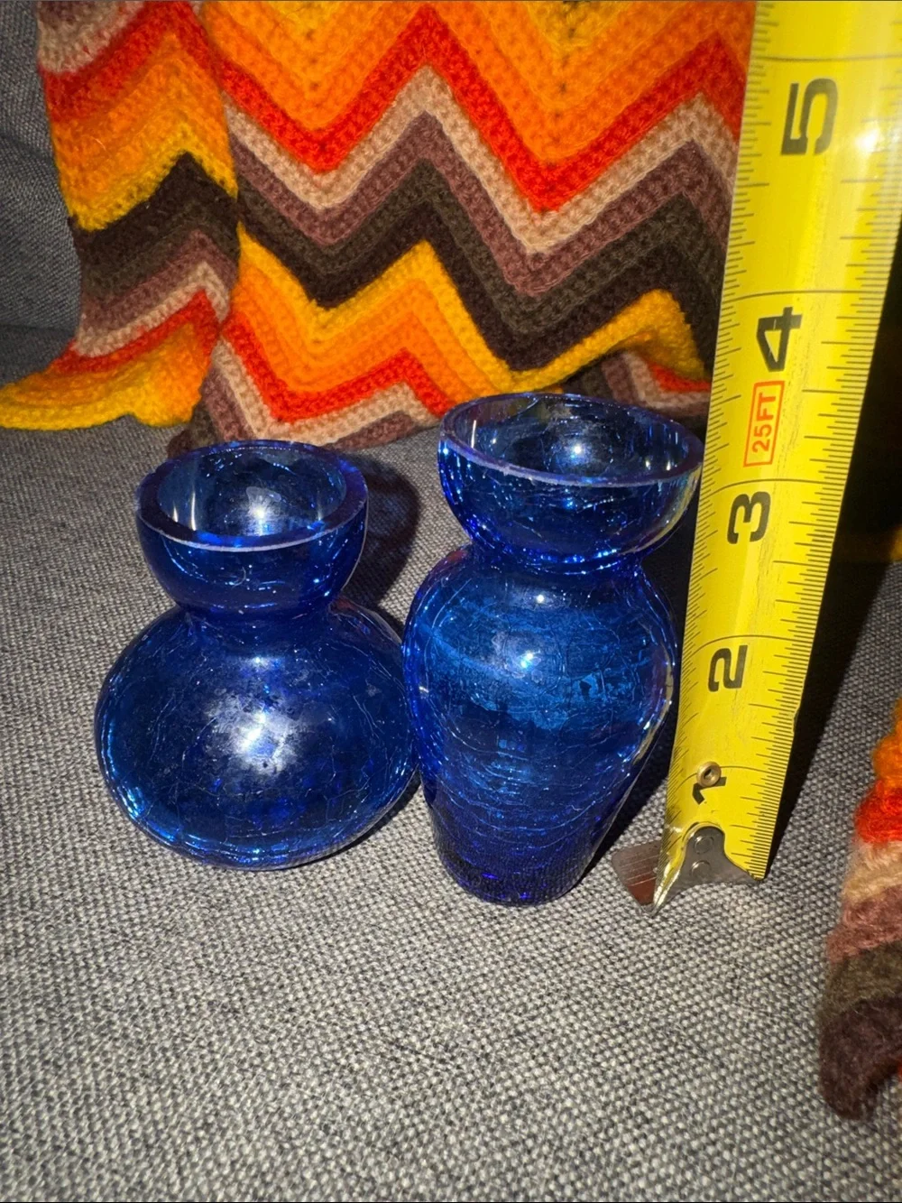 VINTAGE Cobalt Blue Crackle Glass Mini Vases Set of 2 –Mid-Century Modern